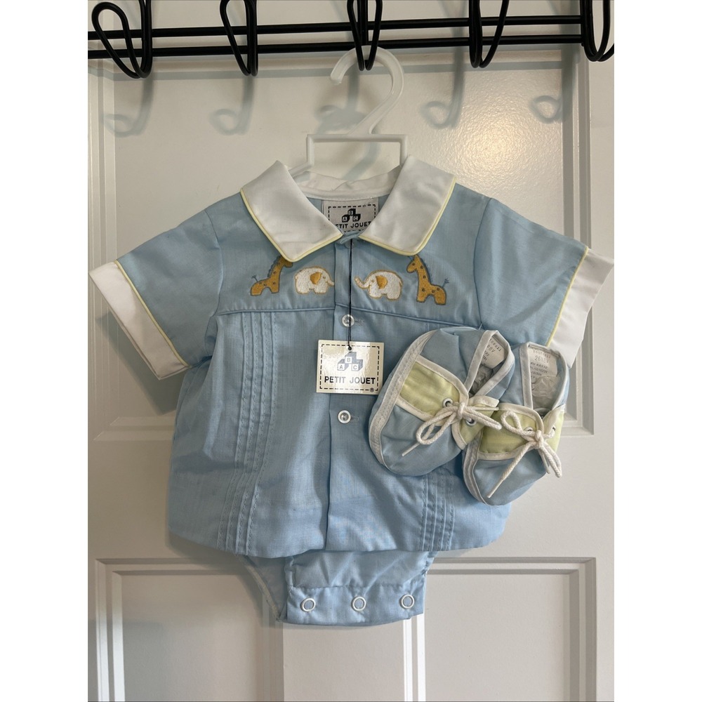 Vintage Petit Jouet 6-9 Month Baby Outfit W/ Booties‎ NWT Blue